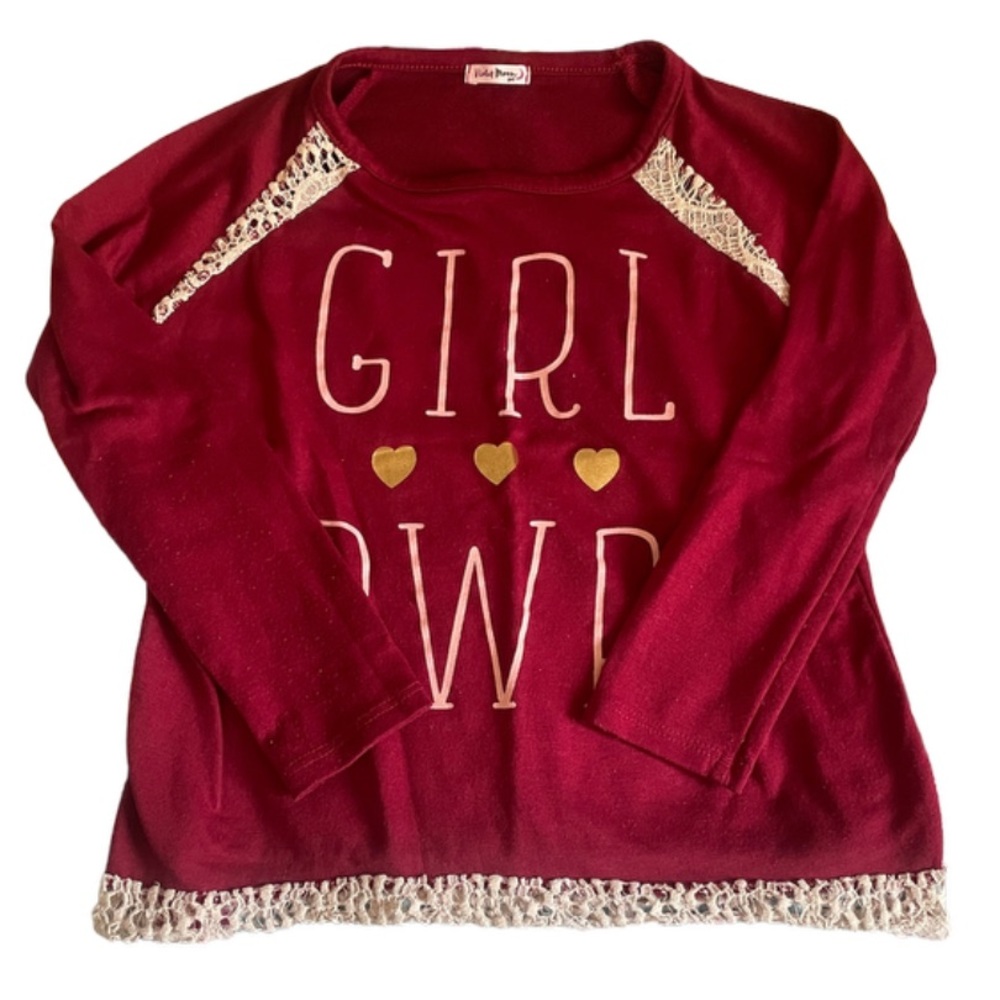 Red Long Sleeve Tee with Heart Accents
